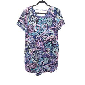 T By Talbots Womens Short Sleeve Paisley Print Dress L Cotton/Modal Blend 2542